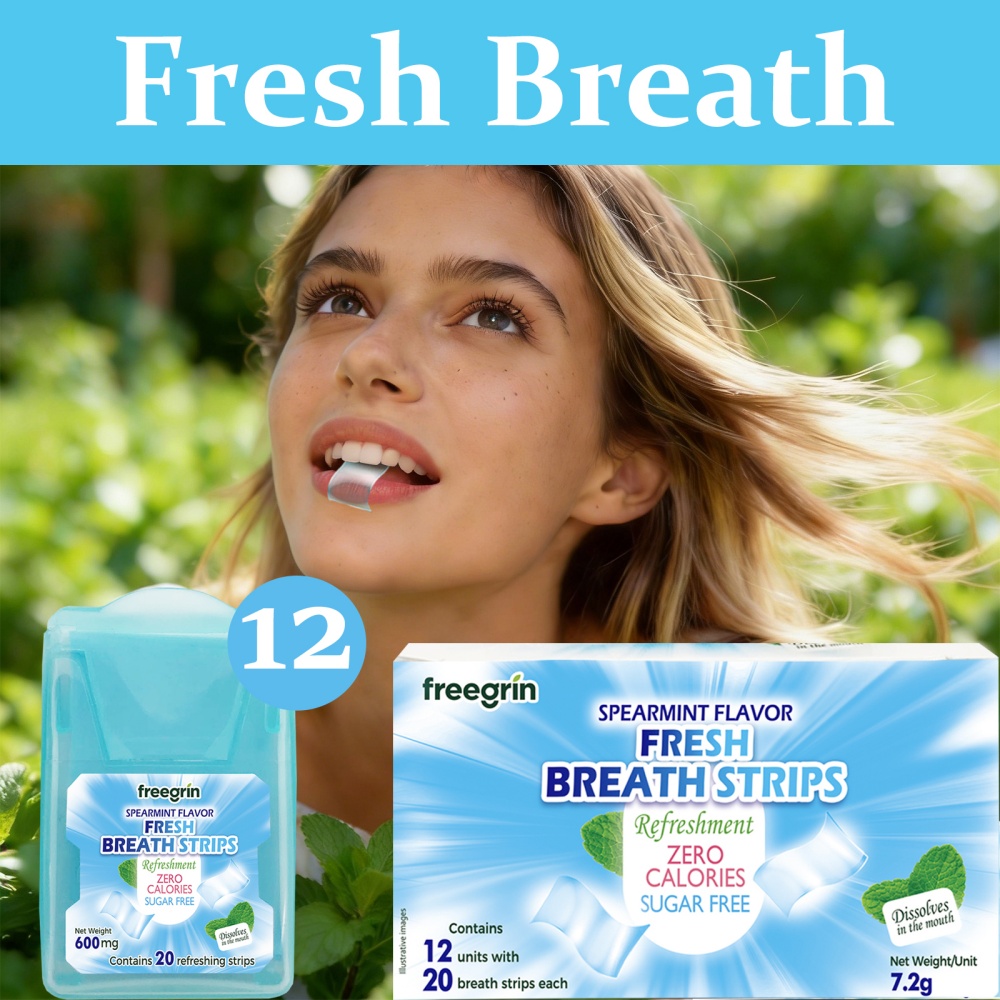 Teeth Whitening Fast - FREEGRIN Spearmint Flavored Fresh Breath Strips