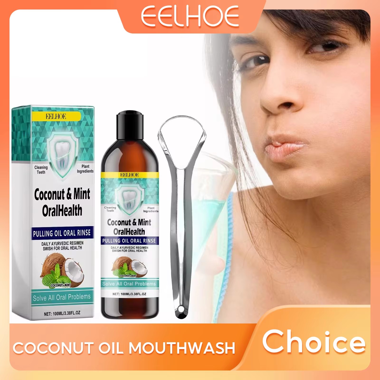 Teeth Whitening Oil Pulling - EELHOE Mint Coconut Oil Pulling Mouthwash